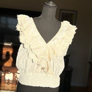 Ruffled V-Neck White/Cream Women’s Top